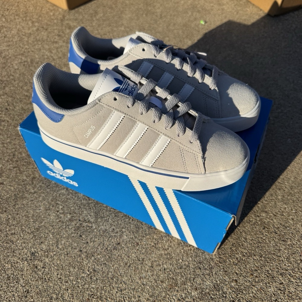 Adidas Campus VULC J Grey/white/blue SIZE 6 Youth / 7 Women IH8039